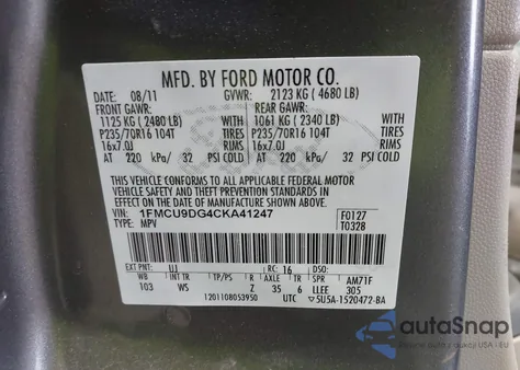 2012 Ford Escape Xlt из США, поврежденный, VIN 1FMCU9DG4CKA41247